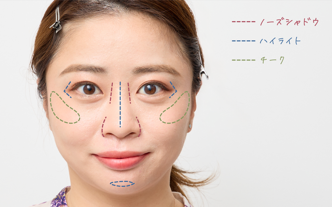 丸顔さん向けメイクのポイント-シャドウ＆ハイライト＆チーク