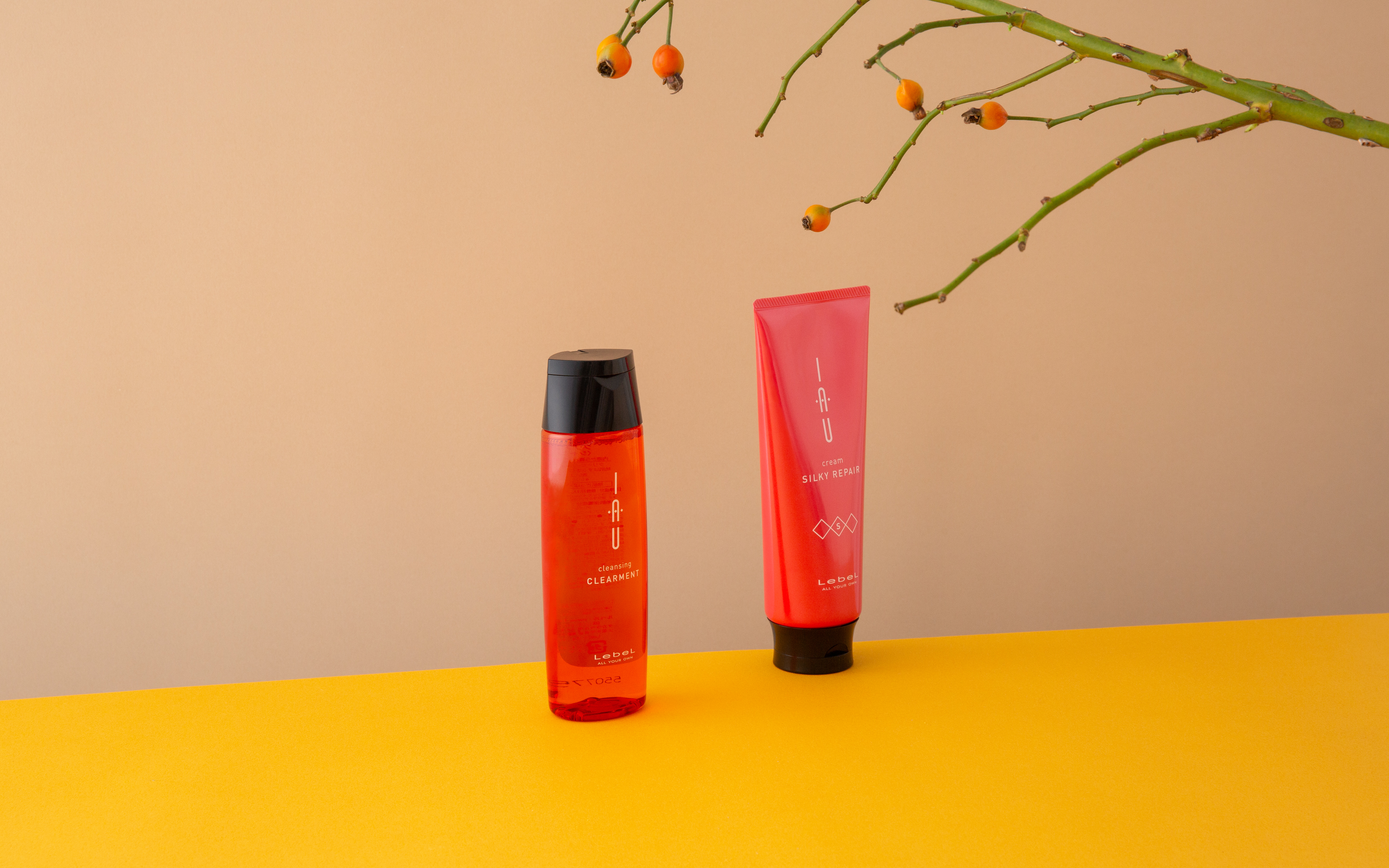 イオ クレンジング クリアメント〈シャンプー〉（200mL／&yen;1,760）/イオ クリーム シルキーリペア〈ヘアトリートメント〉（200mL／&yen;1,760）